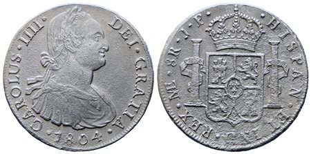 PERU'. Carlo IV di Borbone (1788-1808). 8 reales 1804 Lima JP. Ag (25,29 g)....