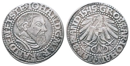 POLONIA. Johan di Brandeburgo-Kustrin (1535-1571). Grosso 1545. Ag (2,36 g)....