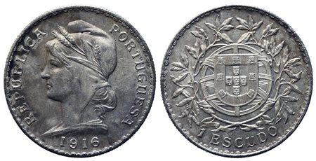 PORTOGALLO. Repubblica portoghese (1910-1969). 1 escudo 1916. Ag. SPL/FDC....