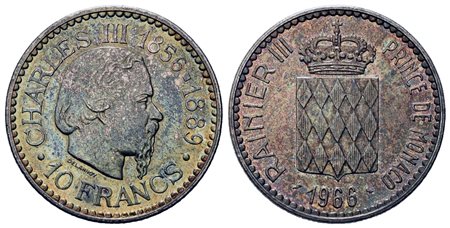 PRINCIPATO DI MONACO. Ranieri III (1949-2005). 10 Francs 1966. Ag. 25gr. FDC...