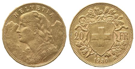 SVIZZERA. 20 franchi 1930. Au (6,20 g). BB