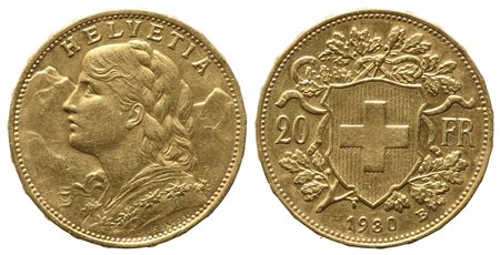 SVIZZERA. 20 Franchi 1930. Au (6,42 g). SPL
