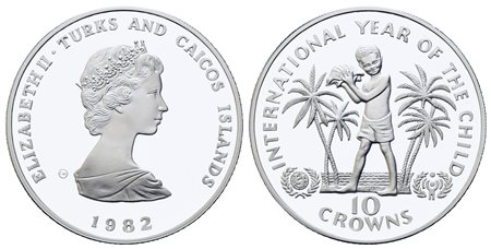 TURKS AND CALCOS ISLANDS. 10 Crowns 1982. Silver PROOF. Ag (23.33 g). KM#55....