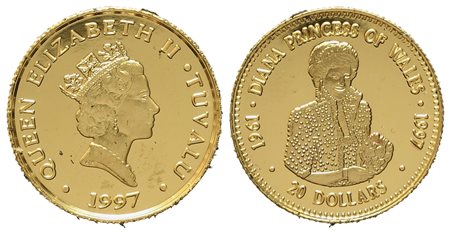 TUVALU. 20 dollari 1997. Per la morte della principessa Diana. Au titolo 999...
