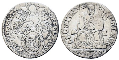 ANCONA. Stato Pontificio. Gregorio XIII (1572-1585) Testone. Ag (8,53 g)....