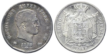 MILANO. Regno d'Italia. Napoleone I re (1805-1814). 5 lire 1813 puntali...