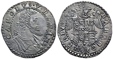 NAPOLI. Regno di Napoli. Carlo V d'Asburgo (1516-1556). Mezzo ducato. Ag...