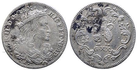 NAPOLI. Regno di Napoli. Carlo II di Spagna (1665-1700). tari da 20 grana...