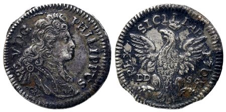 PALERMO. Regno di Sicilia. Filippo V di Borbone (1700-1713). tari 1708. Ag...