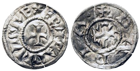 PAVIA. Carlo Magno (774-814). Denaro. Ag (1,59 g). D/ + CARLVS REX FR Croce....