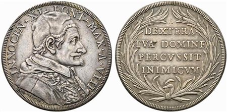 ROMA. Stato Pontificio. Innocenzo XI (1676-1689). Piastra anno VIII. Ag (44,...