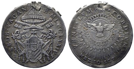 ROMA. Stato Pontificio. Sede vacante 1774. Mezzo scudo. Ag. MB. Montatura...