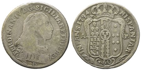 Napoli. Ferdinando IV di Borbone (1759-1799, I periodo). Mezza piastra - 60 grana 1794. AG. 13,26 gr - 32 mm.  MB/BB