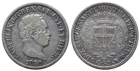 REGNO DI SARDEGNA. Carlo Felice (1821-1831). 50 centesimi 1830. Torino. Ag....