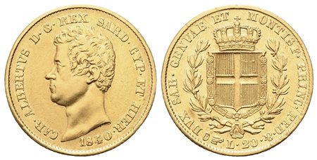 REGNO DI SARDEGNA. Carlo Alberto (1831-1849). 20 lire 1840. Torino. Au (21 mm...