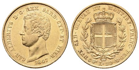 REGNO DI SARDEGNA. Carlo Alberto (1831-1849). 20 lire 1847. Torino. Au (21 mm...