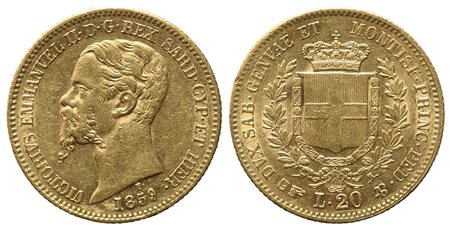 REGNO DI SARDEGNA. Vittorio Emanuele II (1849-1861). 20 lire 1859. Torino. Au...