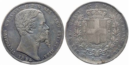 REGNO DI SARDEGNA. Vittorio Emanuele II (1849-1861). 5 lire 1854. Genova. Ag....