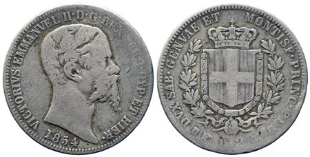 REGNO DI SARDEGNA. Vittorio Emanuele II (1849-1861). 2 lire 1854. Torino. Ag....