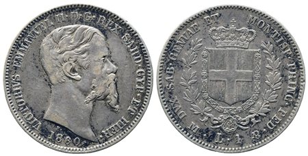 REGNO DI SARDEGNA. Vittorio Emanuele II (1849-1861). 1 lira 1860. Milano. Ag....