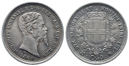 REGNO DI SARDEGNA. Vittorio Emanuele II (1849-1861). 50 centesimi 1860....
