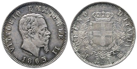 REGNO D'ITALIA. Vittorio Emanuele II (1861-1878). 1 lira 1863. Milano....