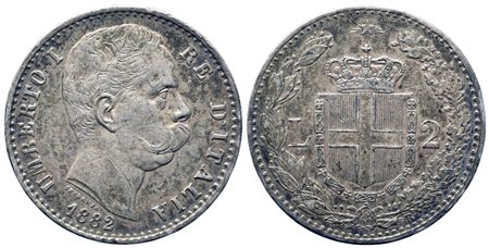 REGNO D'ITALIA. Umberto I (1878-1900). 2 lire 1882. Ag. SPL/qFDC