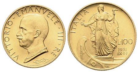 REGNO D'ITALIA. Vittorio Emanuele III (1900-1943). 100 lire 1931 IX. Au (23,5...