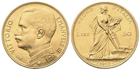 REGNO D'ITALIA. Vittorio Emanuele III (1900-1943). 50 lire 1912 "Aratrice"....