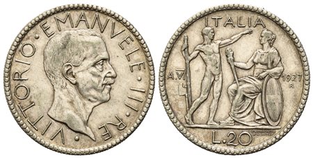 REGNO D'ITALIA. Vittorio Emanuele III (1900-1943). 20 lire 1927 "Littore". Ag...