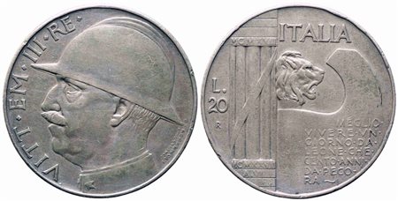 REGNO D'ITALIA. Vittorio Emanuele III (1900-1943). 20 lire 1928 "Elmetto"....