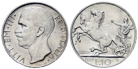 REGNO D'ITALIA. Vittorio Emanuele III (1900-1943). 10 lire 1929 "Biga". Ag. SPL+