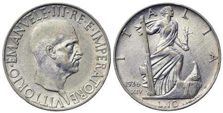 REGNO D'ITALIA. Vittorio Emanuele III (1900-1943). 10 lire 1936 XIV. Ag...