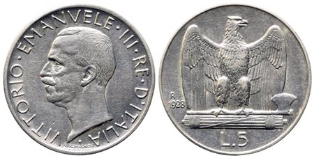 REGNO D'ITALIA. Vittorio Emanuele III (1900-1943). 5 lire 1928 - 2 rosette....