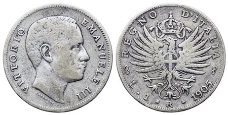 REGNO D'ITALIA. Vittorio Emanuele III (1900-1943). 1 lira 1905 "aquila...