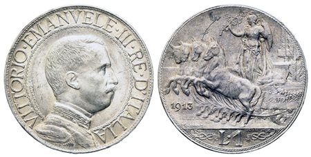 REGNO D'ITALIA. Vittorio Emanuele III (1900-1943). 1 lira 1913 "quadriga...