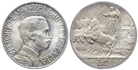 REGNO D'ITALIA. Vittorio Emanuele III (1900-1943). 1 lira 1913 "quadriga...