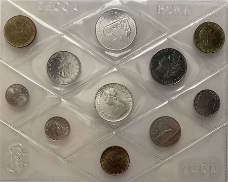 REPUBBLICA ITALIANA. Serie divisionale zecca 1980 "1, 2, 5, 10, 20, 50, 100,...