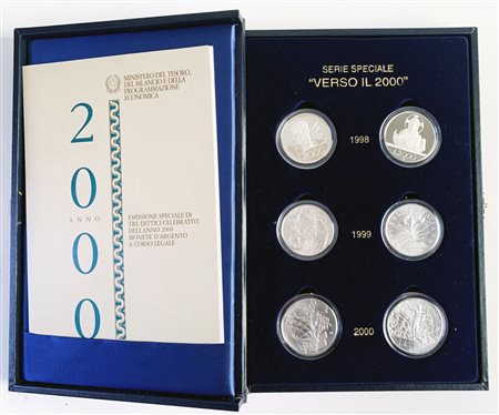 REPUBBLICA ITALIANA. Serie speciale della Zecca in Ag. Verso il 2000, 6...