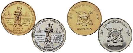 CANADA. Lotto di 2 medaglie 1967 (contenenti Oro, Nichel, Zinco, Platino,...