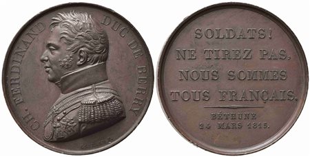 FRANCIA. Medaglia 1815 "CH. FERDINAND DUC DE BERRY". Opus Gayrard. Ae (40,5...