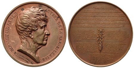 FRANCIA. Rouget De Lisle (1760-1836) autore della Marsigliese. Medaglia 1833....