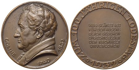 GERMANIA. Medaglia per il centenario della morte di Goethe (1832-1932). Ae...