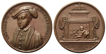 INGHILTERRA. Edoardo VI (1547-1553). Medaglia. Opus J. Dassier. Ae (41mm)....