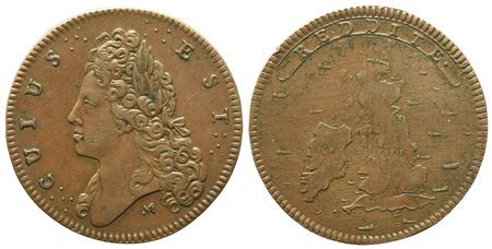 INGHILTERRA. Giacomo III. Opus Roettiers. Medaglia-gettone 1708. Tentativo di...