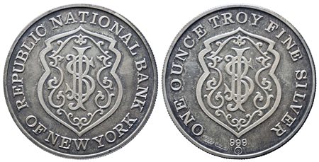 USA. Republic National Bank of New York. Oncia Troy. Ag titolo 999 (31,10 g)....