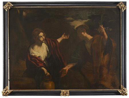 Cerchia di Giovanni LanfrancoRebecca e Eliezer al pozzoOlio su tela, cm 14