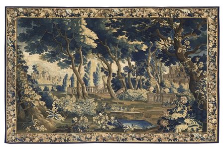 Arazzo Aubusson, Francia, secolo XVIII. Tessuto in lana e seta, decoro "Verdure
