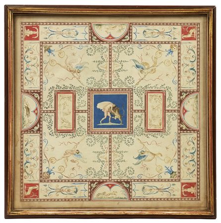 Due tecniche miste su carta, una centrata da Pegaso con scene di sacrificio nel