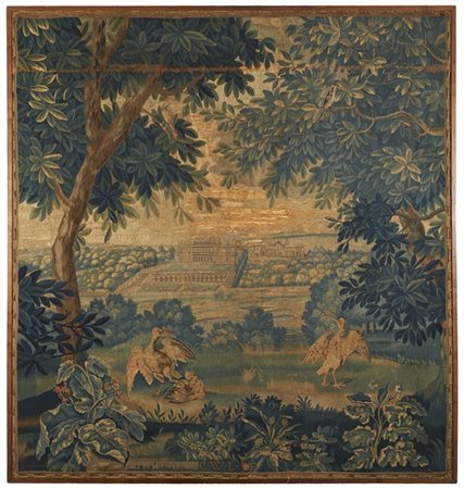 Frammento di arazzo Aubusson, Francia, secolo XVIII. Tessuto in lana e seta, de